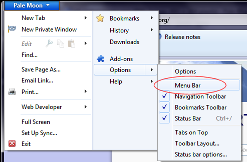 Version 4: how to restore the menu bar.